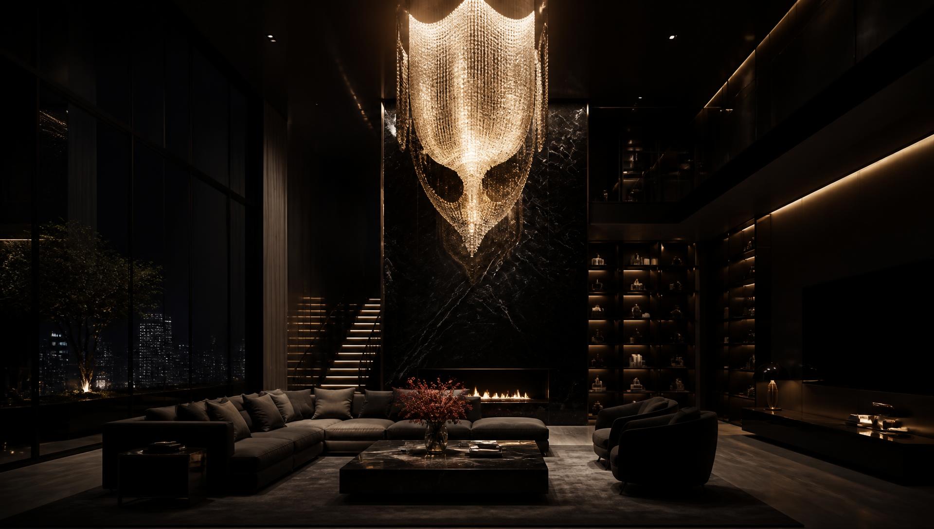 Luxury interior with a crystal chandelier and architectural lighting